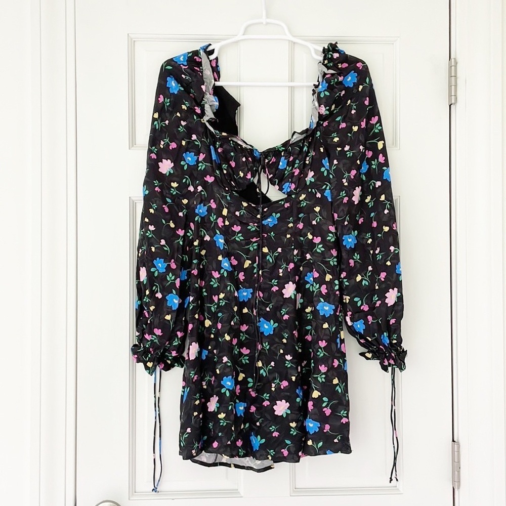 FOR LOVE AND LEMONS Lexy dress size S black floral longsleeve mini - Picture 4 of 8
